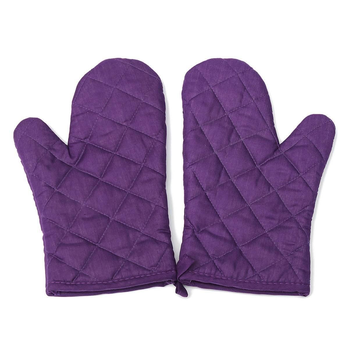 1 Pair Kitchen Craft Heat Resistant Cotton Oven Glove Pot Holder Baking Cooking Mitts Purple
