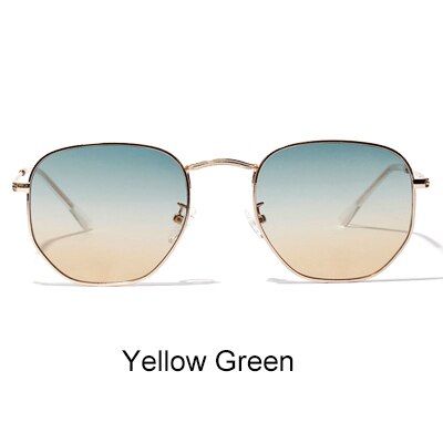 Yellow GreenTWO Oclock Polygonal Sunglasses Women Glasses Lady Luxury Retro Metal Sun Glasses Vintage Gradient Oculos De Sol Feminino 8X1314