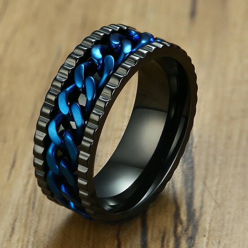 Blue Men Black Stainless Steel Rings