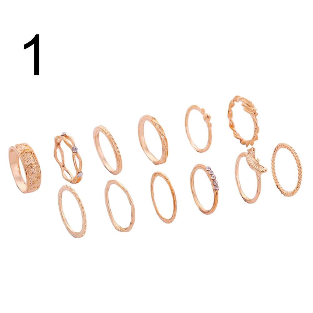 12Pcs/Set Women Retro Plated Rhinestone Inlaid Stacking Finger Ring Jewelry Gift