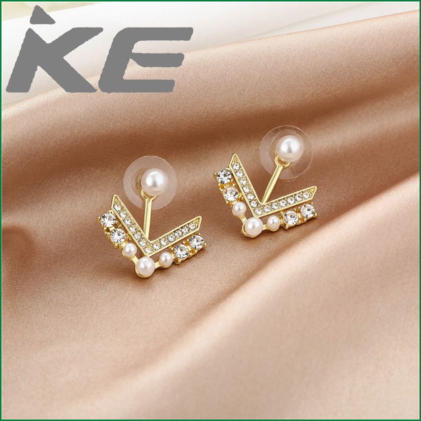 Needle V-shaped Pearl Stud Earrings Simple Small Earrings Back Hanging Earrings for gilrs for women low price