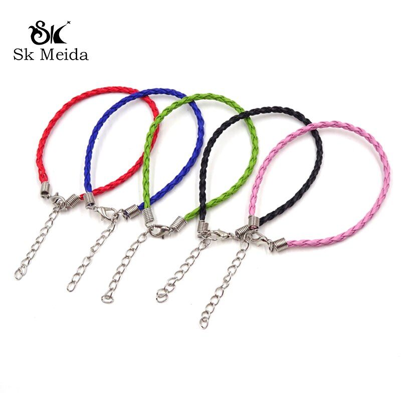 20cm Braided Pu Leather Bracelet With Extender Bracelets For Women Mix Color Men Jewelry Pulseras With Clasp Summer Style 50Pcs