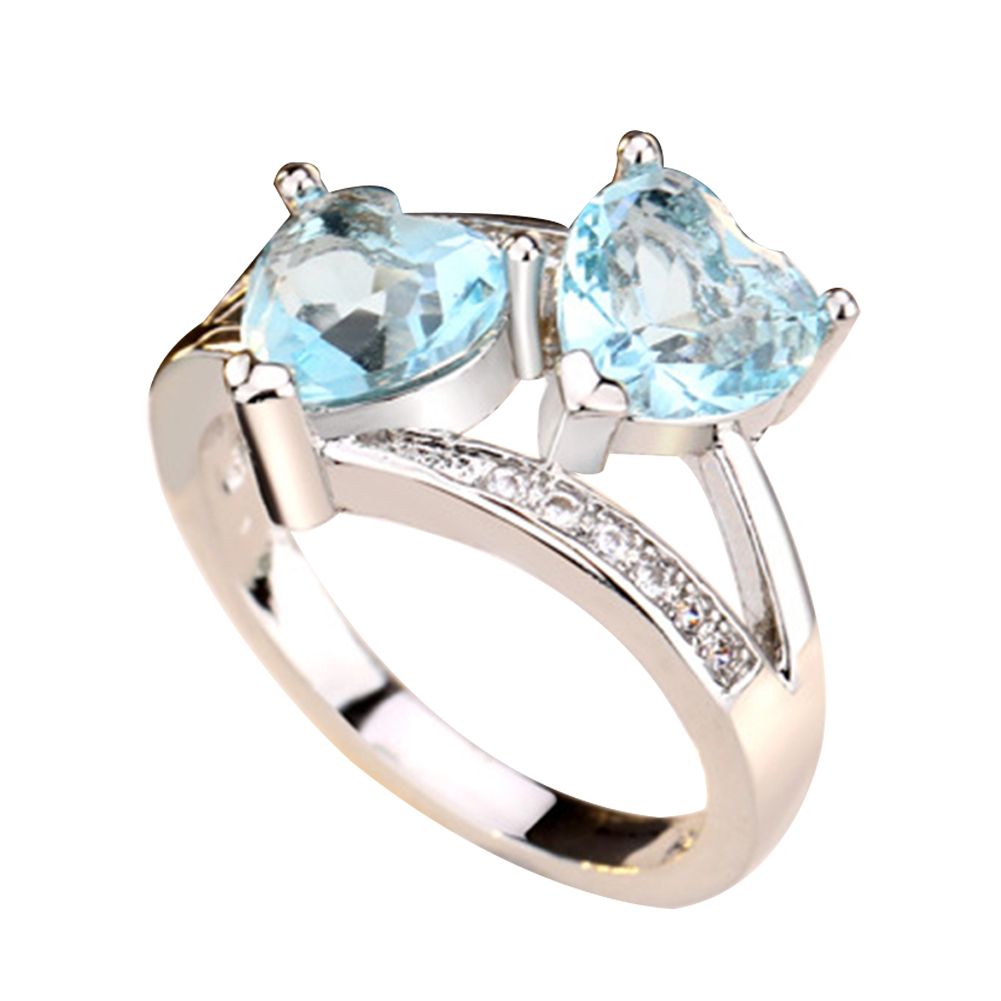 Women  Double Heart Shape Cubic Zirconia Inlaid Finger Ring Jewelry Gift
