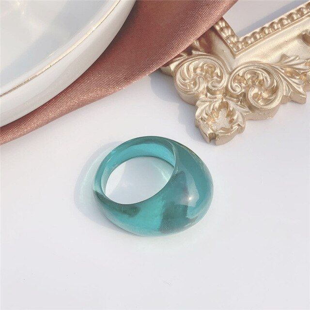 HUANZHI2020  Trendy Geometric Round Transparent  Glass Acrylic Ring for Women Summer Party Magazine Photography Hot Jewelry