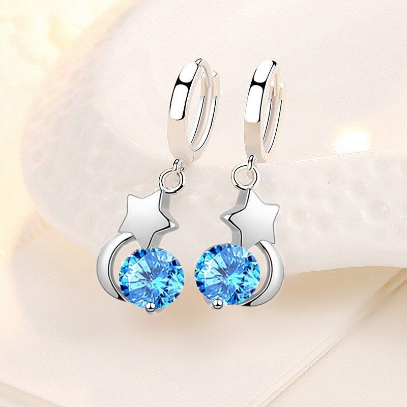 Woman Fashion Jewelry Blue Pink Star Moon Earrings Hot Selling