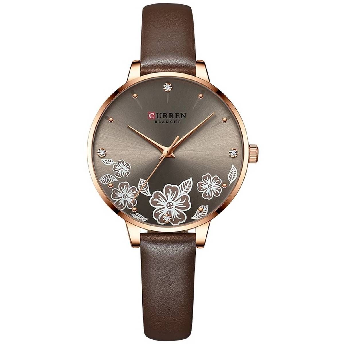 Curren 9068 Female Small Dial Quartz Watch Waterproof Casual Leather Wristwatch - Coffee & Gray