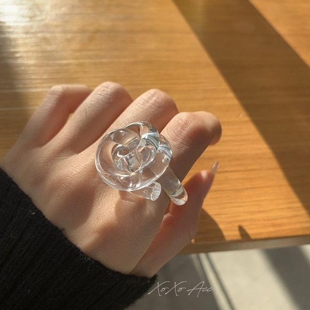 HUANZHI 2020 New Transparent Love Knotted Rose Flower Acrylic Rings Colorful Geometric Rings for Women Girls Party Jewelry Gifts
