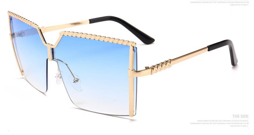 double blueLuxury Brand Vintage Oversized Square Sunglasses Women Alloy Frame Sun Glasses Clear One Piece Rimless Eyewear Shade wholesale
