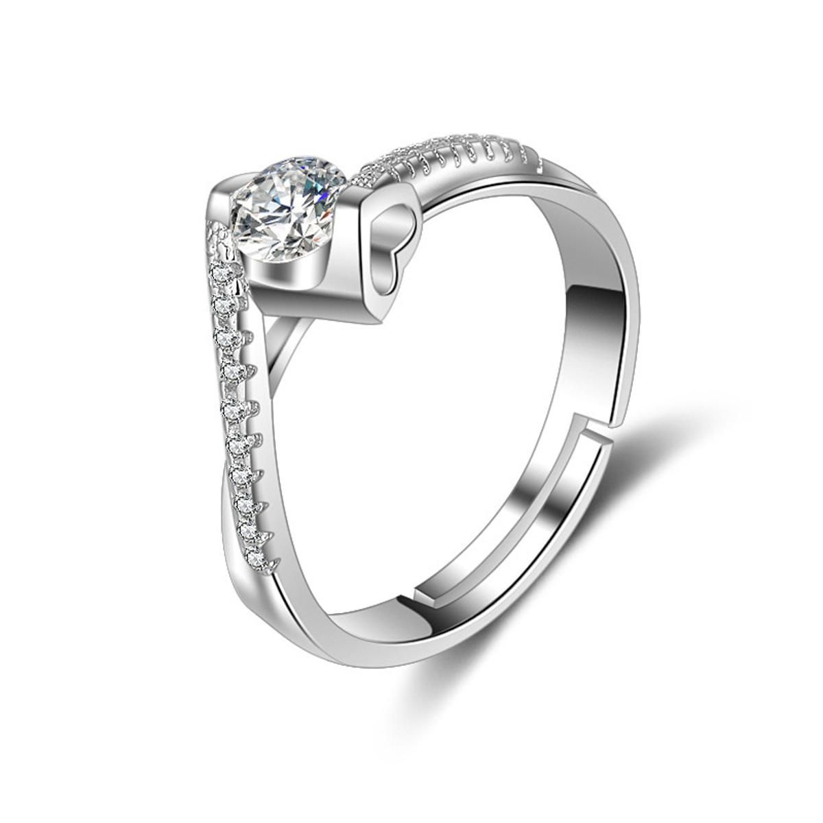 Wholesale Jewelry New Fashion Design Shiny Zircon 925 Sterling Silver Adjustable Size Rings for Women Christmas Gift