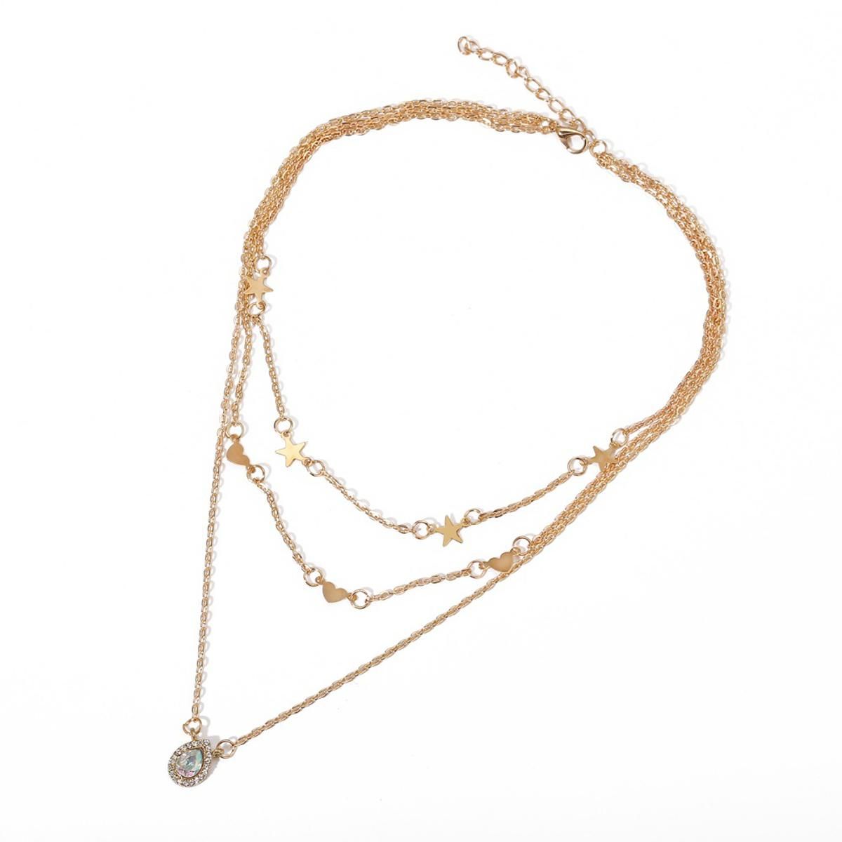 Yfashion Women Men Multi-layer Necklace ple Star Love Heart Water Dropper Pendant Neck Chain