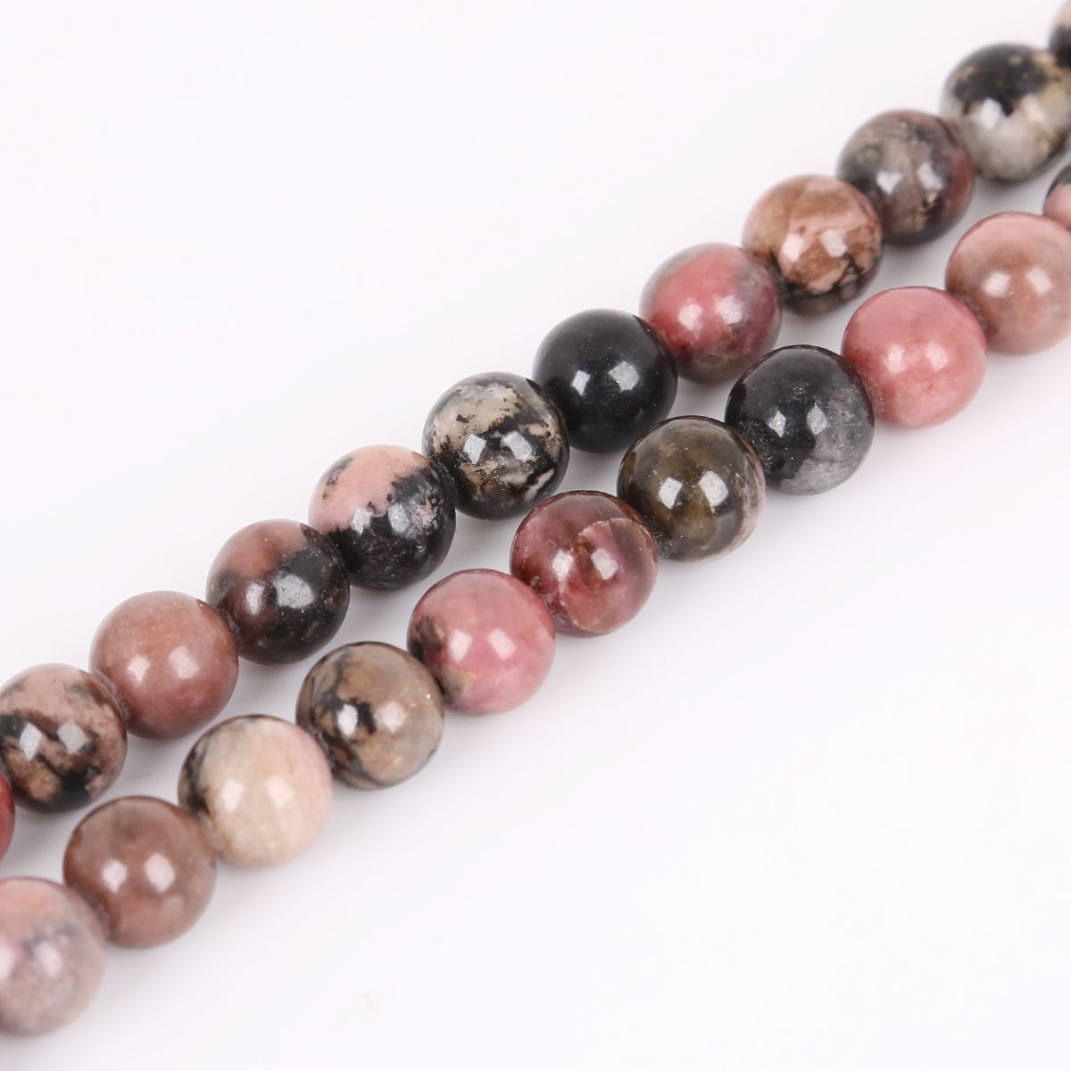 4/6/8/10/12 mm 15 '' diy bracelet for making natural black stripes rhodocrosite stone pearl round loose Spacer Bead  for Making Jewelry
