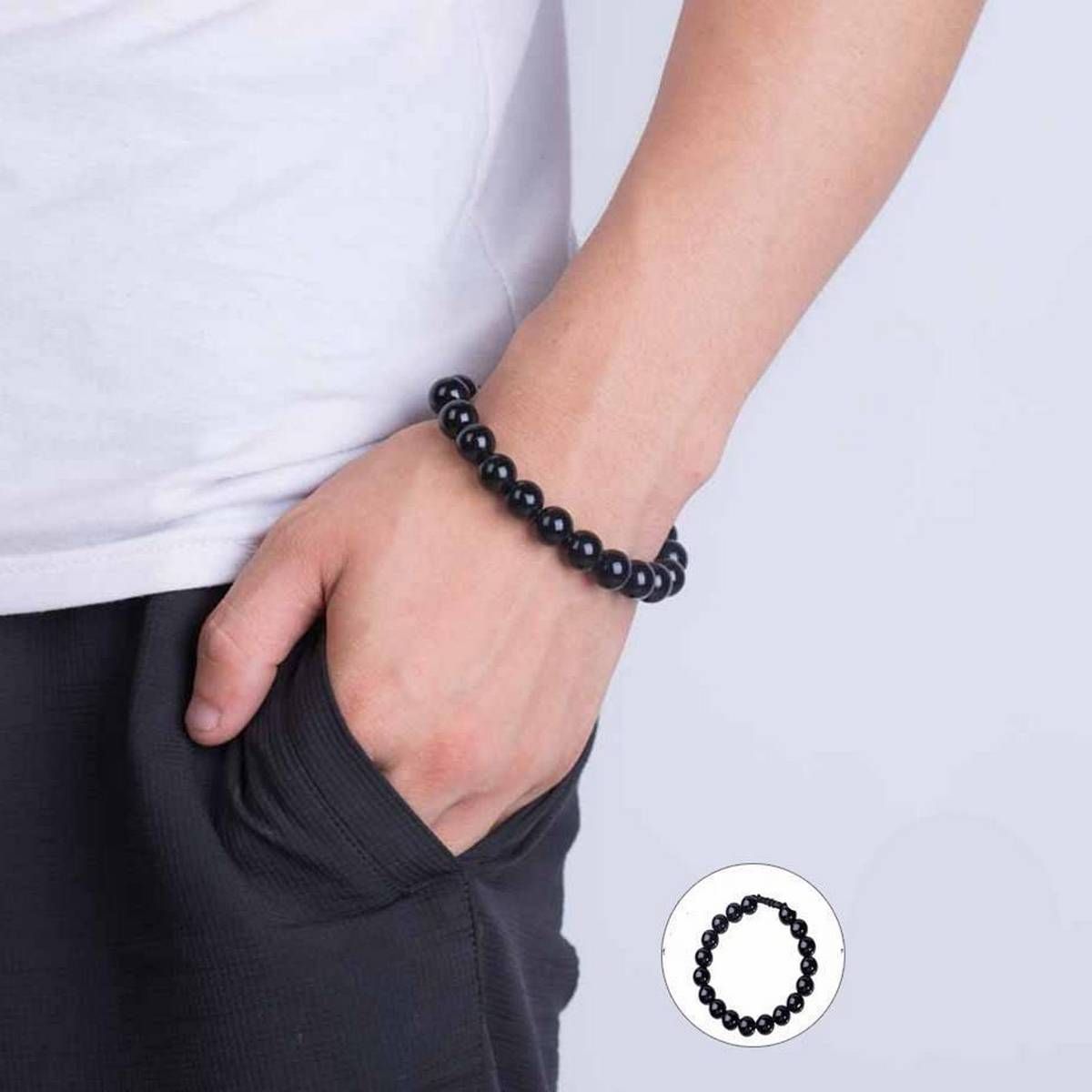 Gun Black Stone Dumbbell Bracelet Men