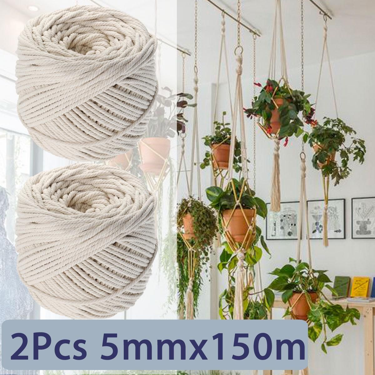 5mmx300m 4 Strand Braided Cotton Rope Twisted Cord Rope DIY Craft Macrame String