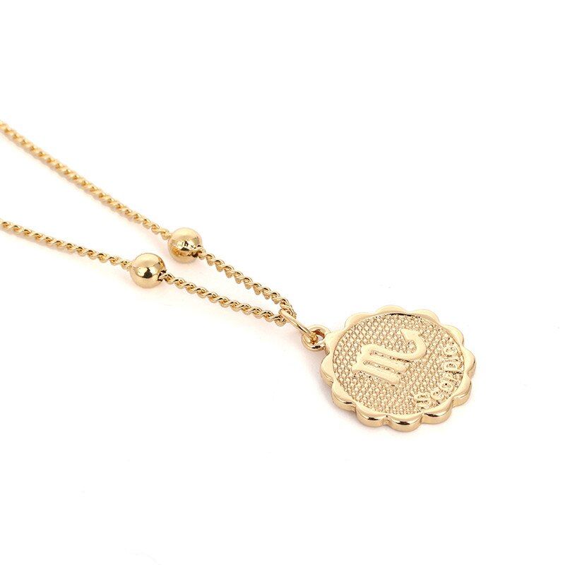 Twelve Constellations Coin Necklace Statement Copper Leo Pendant Necklace Women Jewelry Twelve Horoscope Clavicle Chain