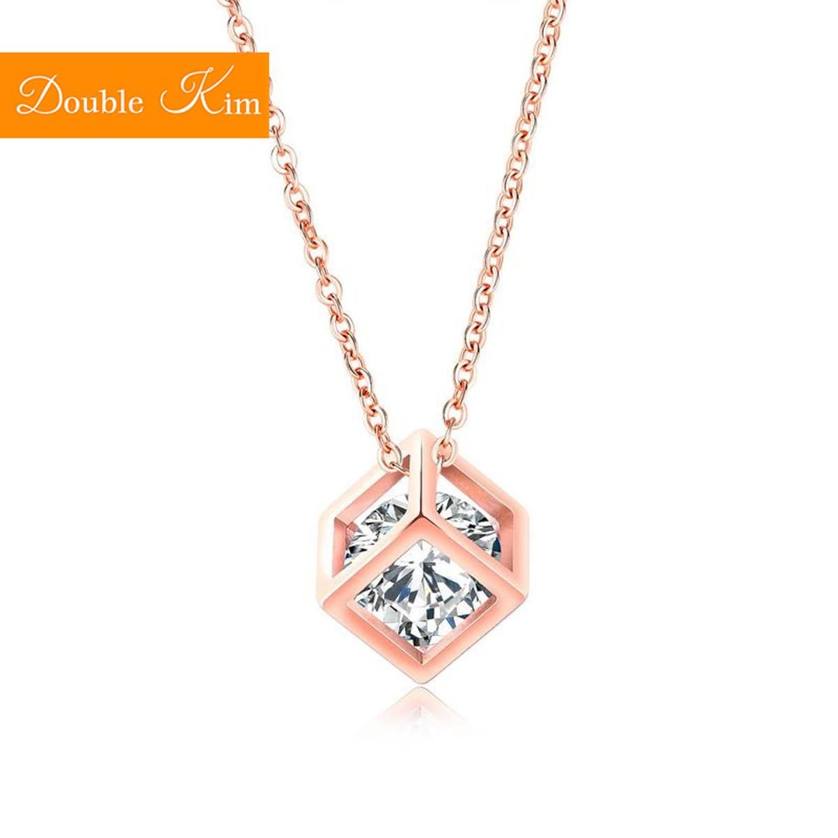 Zircon Personality Cube Pendant Necklace Rose Gold Silver Color Necklaces Women Fashion Trendy Jewelry Gift Dropshipping