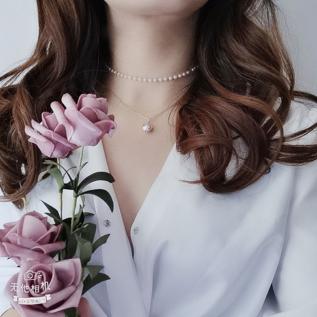 Super fairy double chain pearl pendant sweater chain choker Necklace