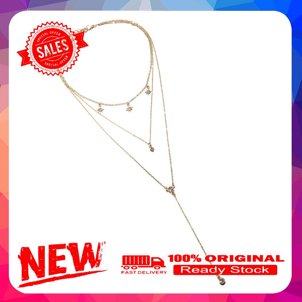 Multi Layer Women Moon Rhinestone Pendant Clavicle Chain Choker Necklace Jewelry