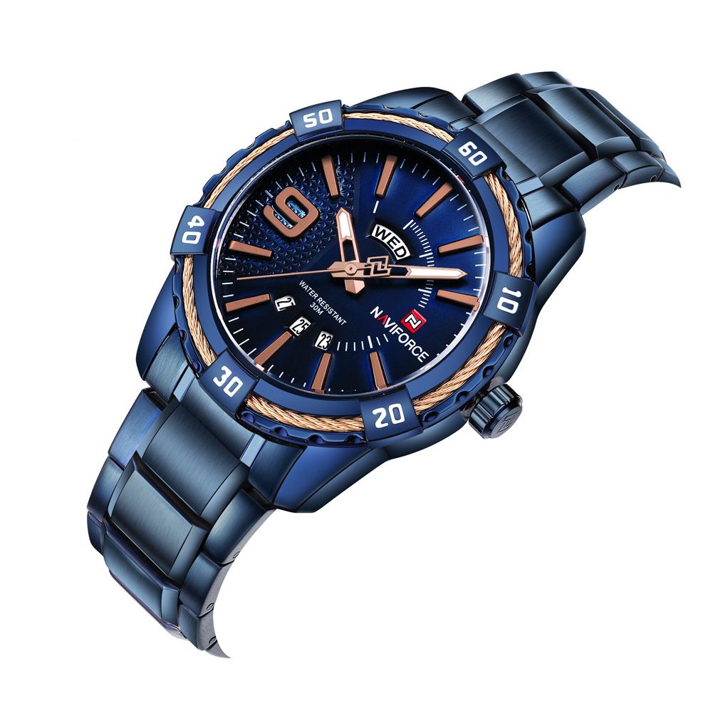 Yfashion Naviforce Men Business Quartz Watch Week Date nous Waterproof Stainless Steel Wristwatch