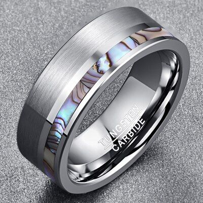 Nuncad 8mm Natual Abalone Shell Tungsten Carbide Ring Silver Color Matte Surface Promise Jewelry Engagement Men Rings Anillos