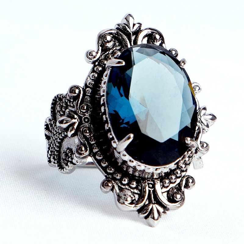 HuiSept Vintage 925 Silver Ring Jewellery Big Oval Shaped Sapphire Gemstones Rings for Male Female Wedding Party Gifts Wholesale