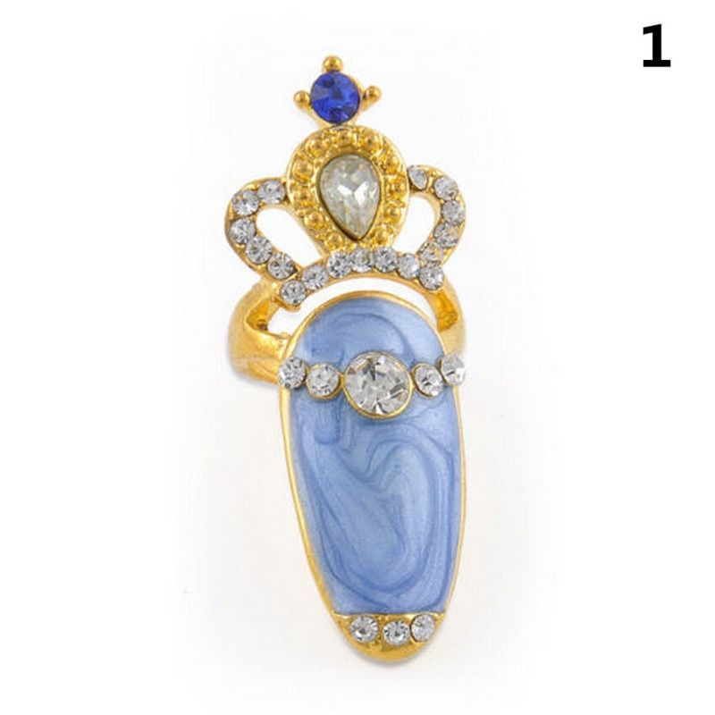 Fashion Jewelry Bowknot Nail Ring Charm Crown Flower Crystal Finger Nail Rings For Women Lady Rhinestone Fingernail Protective