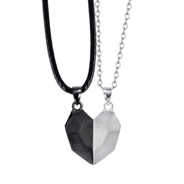 2pcs Magnetic Couple Necklace Geometric Heart Shape Wishing Charm Rope O Chain For Men Women