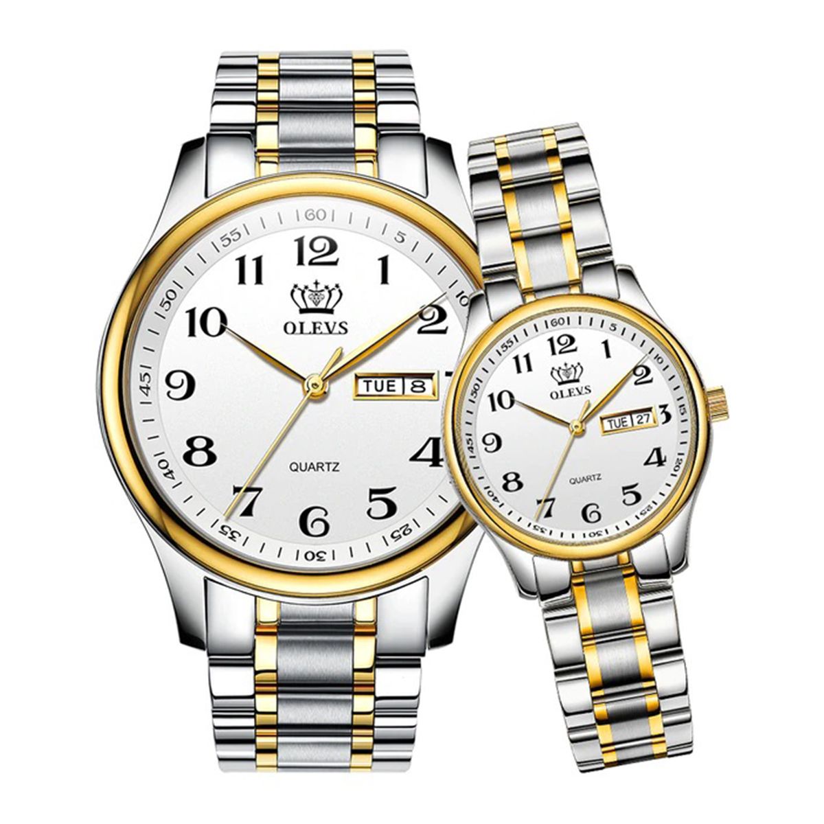 OLEVS 5567 Silver And Golden Two-tone Stainless Steel Analog Wrist Watch For Couple - Golden & Silver