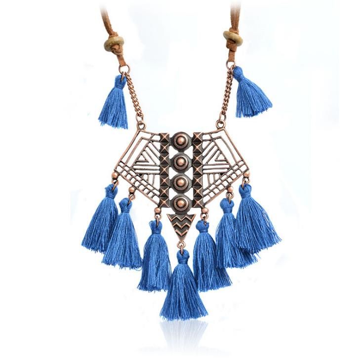 Tassel Leather Rope Pendant Necklace AliExpress Explosions Jewelry Vintage Ethnic Hollow Alloy Pendant Necklace Wholesale
