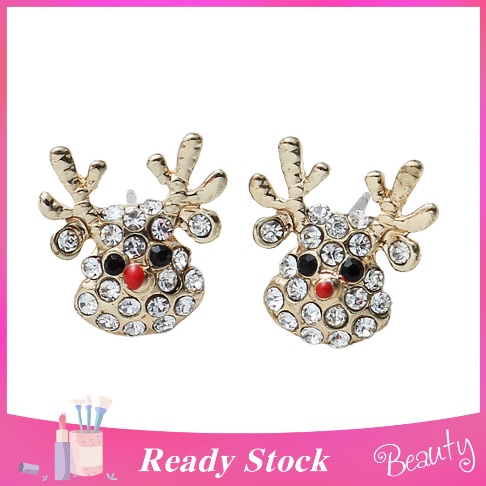 1 Pair Drop Earrings Lovely Christmas Hat Deer Shape Alloy Rhinestone Embedded Women Hook Earrings for Party