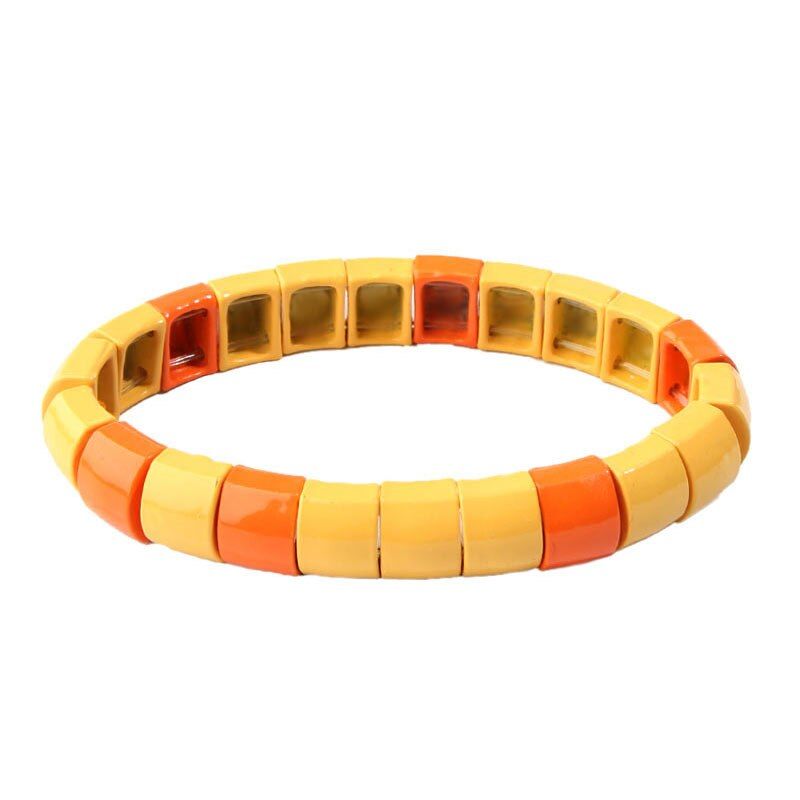 Flatfoosie 2019 Hot Enamel Rainbow Tile Bracelet Colorful Enameled Elastic Tile Arrow Bead Bracelet for Women Jewelry Gifts