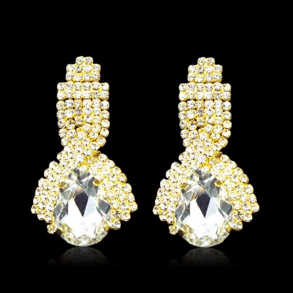 Women Rhinestone Teardrop Crystal Drop Stud Party Bridal Wedding Earrings