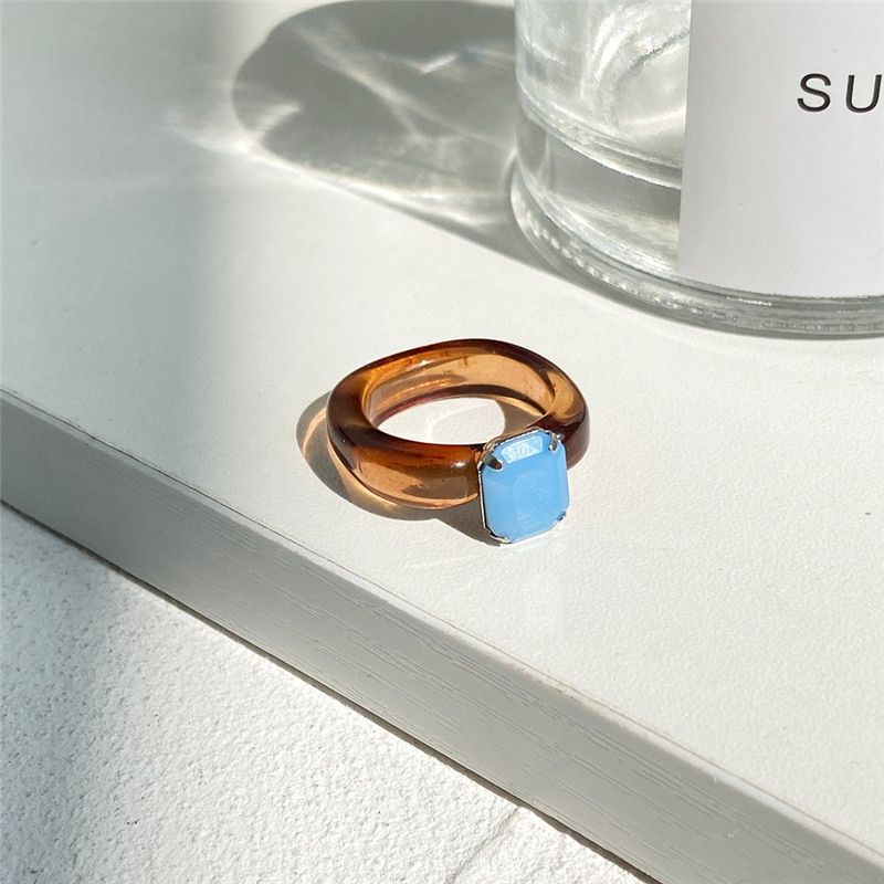 IF ME Colorful Transparent Resin Acrylic Crystal Rhinestone Simple Geometric Square Round Rings Set for Women Trendy Jewelry