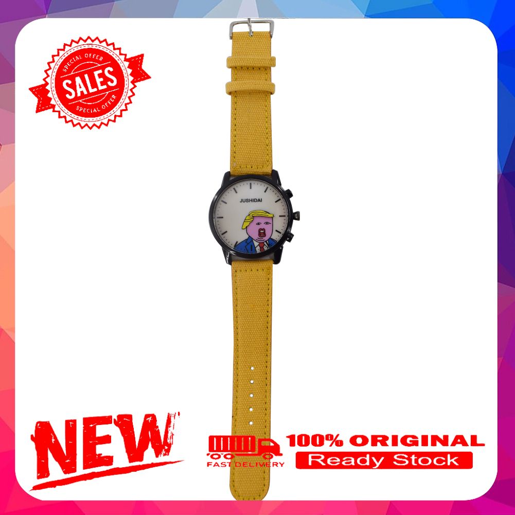 Funny Cartoon Donald Trump Pattern Couple Cloth Band Analog Quartz Wrist Watch