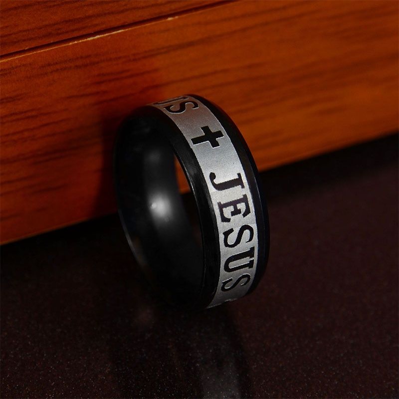Letdiffery Religious Christian Midi Ring Stainless Steel Russian Jesus Cross Ring GOD SAVE US Amulet Ring for Men