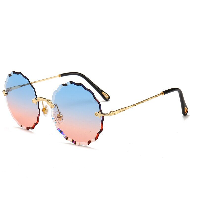 Blue Pink2019 Luxury Round Sunglasses Women Brand Designer Rimless Sun Glasses for Female Tint Fashion Rosie Eyewear