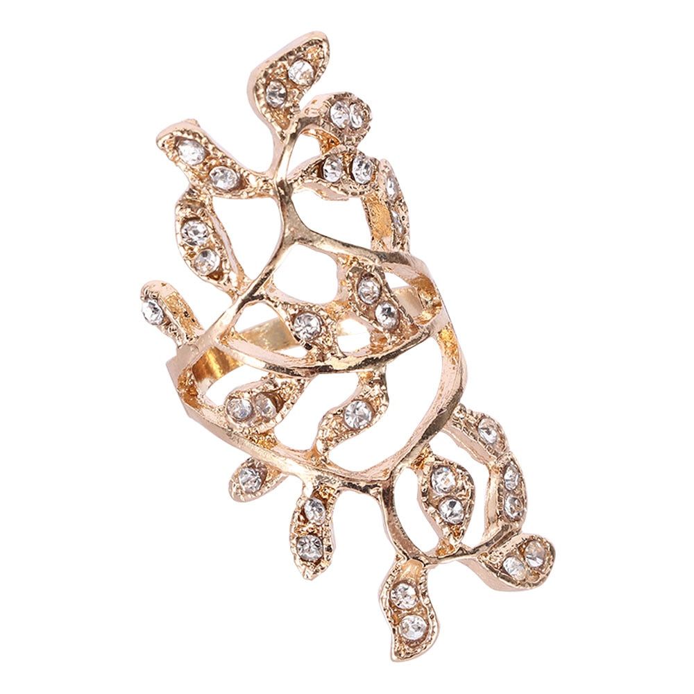 Fashion Bohemian Crystal Rings for Women Chic Design Gold Silver Plated Crystal Long Branch Leaves Knuckle Ring