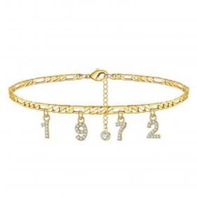 Fashion Women Rhinestone Birth Year Anklet Foot Ankle Chain Pendant Jewelry Gift