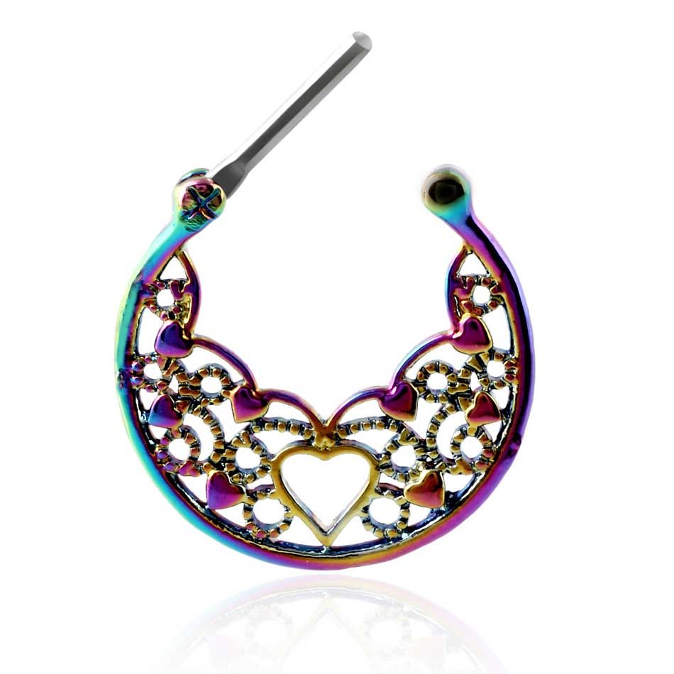 1PC Titanium Shaft Heart Lace Septum Clicker Nose Rings Sexy Hollow Heart Septo Piercings Earrings Clicker Jewelry