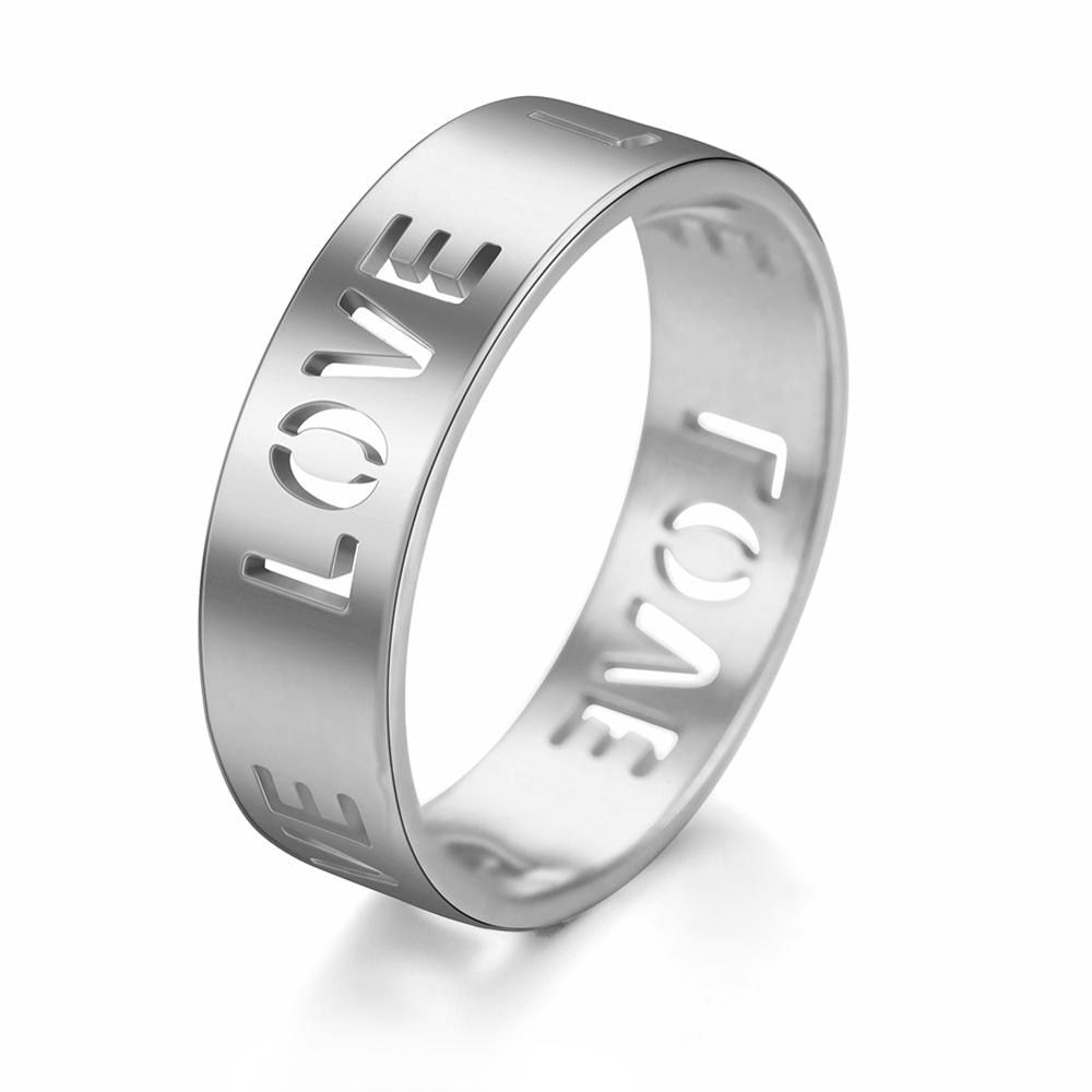 Skyrim Fashion Hollow Love Letter Ring Stainless Steel Rose Gold Color Casual Engagement Wedding Rings Jewelry Gift for Women