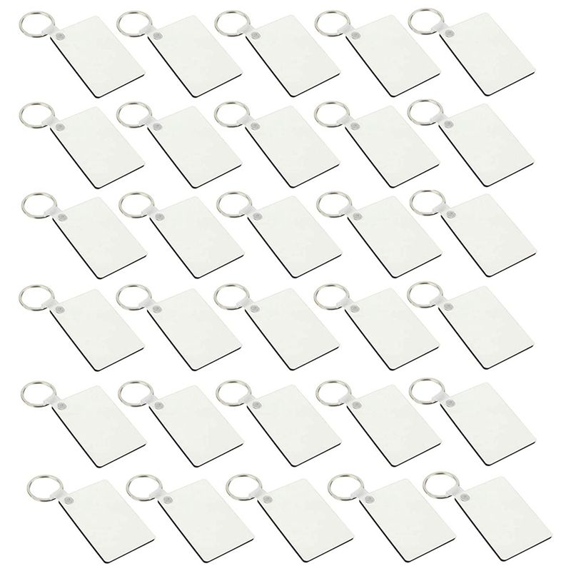 BRADOO- 30Pcs Wooden Hardboard Keychains Blank Rectangle MDF Keychains Sublimation Heat Transfer Keychains Kit Jewelry Making