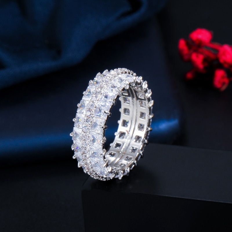 CWWZircons Two Line Square Cubic Zirconia Stone Pave Gorgeous Wedding Party Ring for Women Luxury Designer Jewelry Gift R175