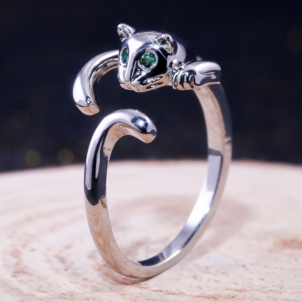Huitan Animal Shaped Ring Fashion Cute Jumping Kitty Design With Tiny Cubic Zircon Setting Cat Eye Dropshiping Gift For Girl