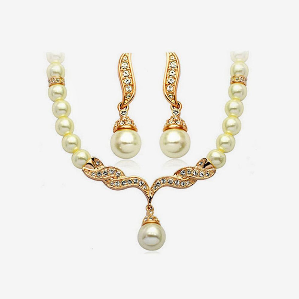 Bridal Women Necklace Rhinestone Charms Wedding Earrings Jewelry Set