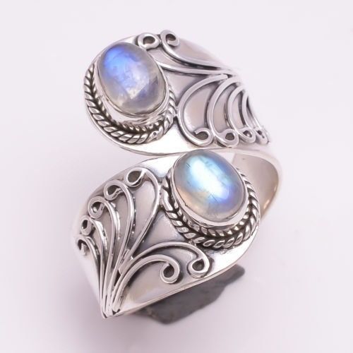 S925 Silver Color Moonstone Ring for women Hip Hop Anillos Gemstone Bizuteria for Engagement Pure Moonstone Jewelry Rings box