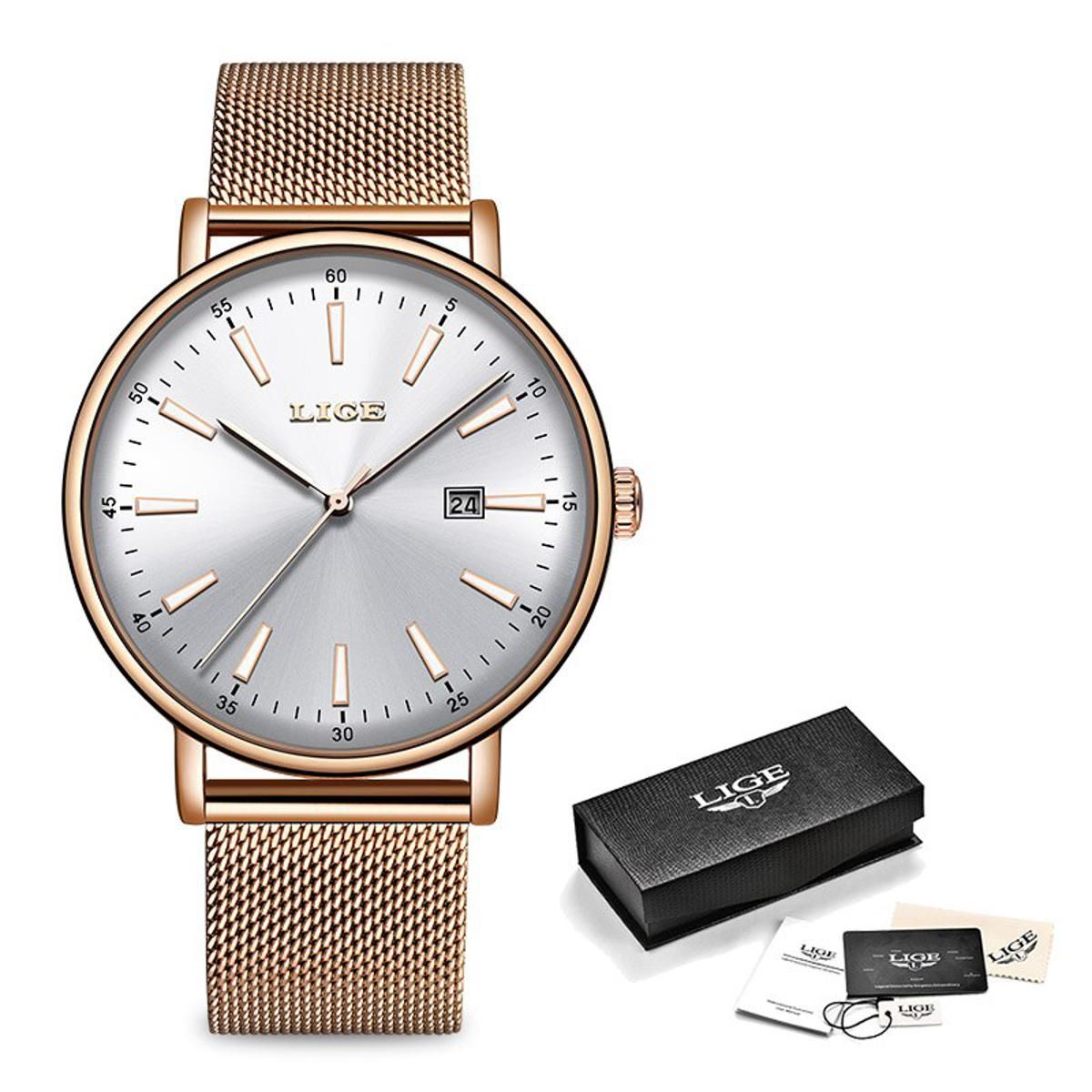 LIGE Women Watches Top Luxury Brand Quartz Watch Lady Fashion Luminous Clock Waterproof Date Girl Wristwatch Gift for Wife 2019
