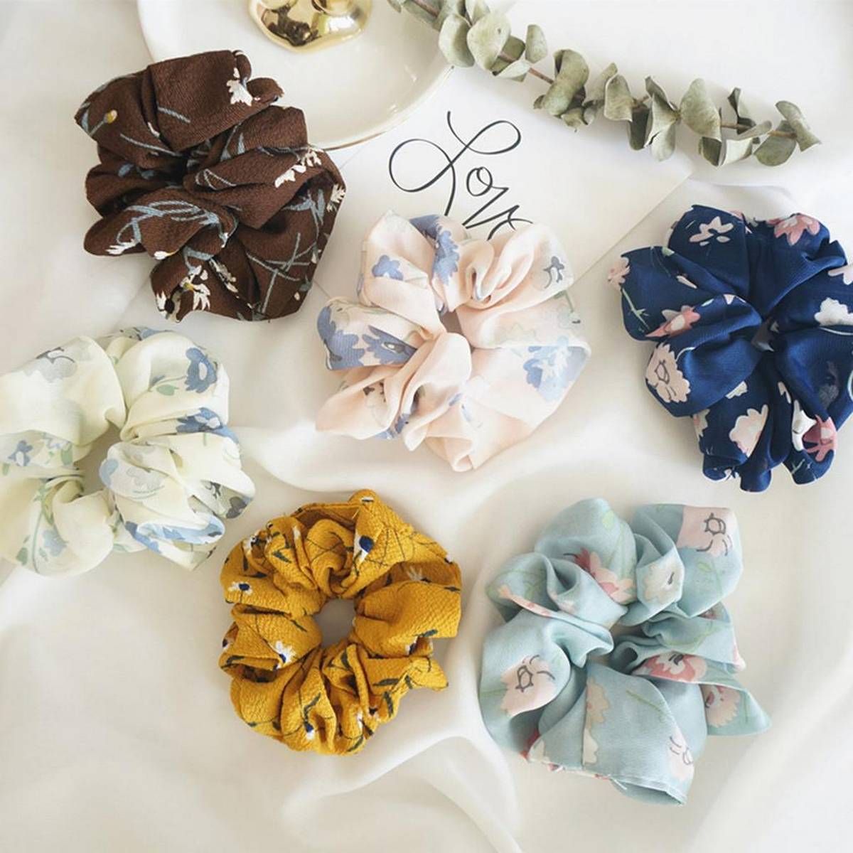 6pcs Large Women's Chiffon Flower Hair Hair Chiffon Ponytail Hold