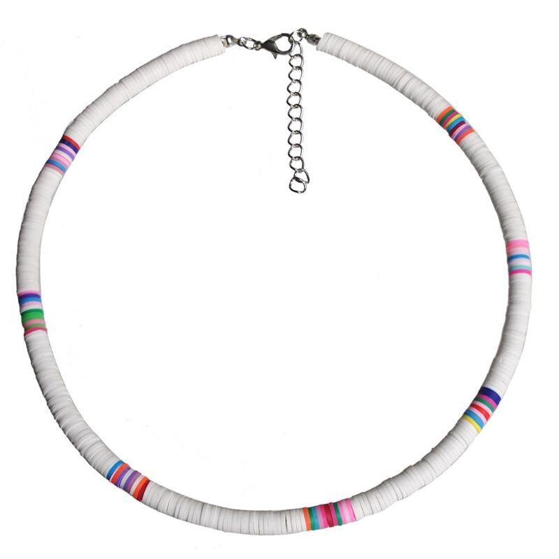 Bohemian Beach Colorful Clay Beaded Choker Boho Rainbow Polymer Clay Necklace Jewelry for Women Girls Adjustable