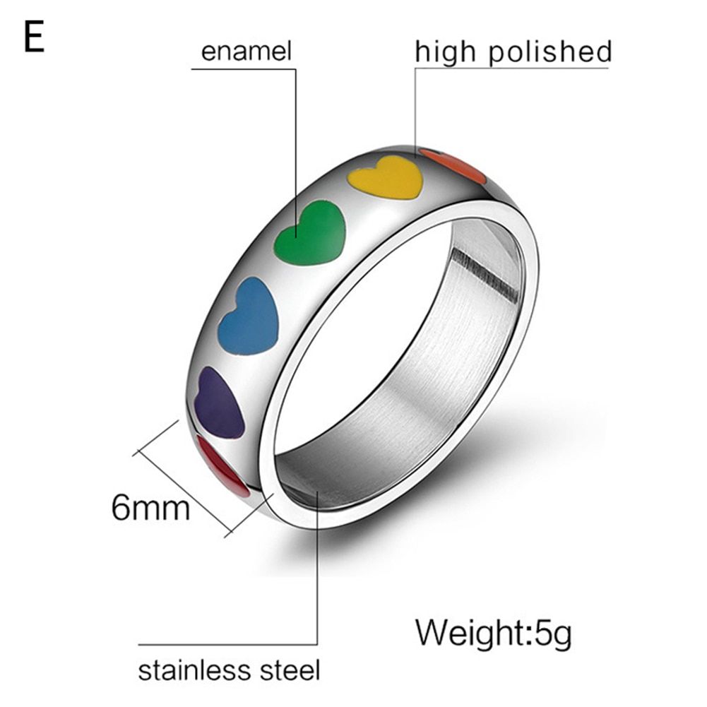 2019  Mens Womens Colorful Rainbow Ring Stainless Steel Women Wedding Jewelry Lebian & Gay Rainbow Rings