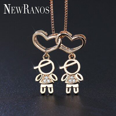 Newranos Family Love Mom Dad Son Daughter Necklace Girl Boy Pendant Charm Necklace Cubic Zirconia Jewelry Mother Gift NDF001202