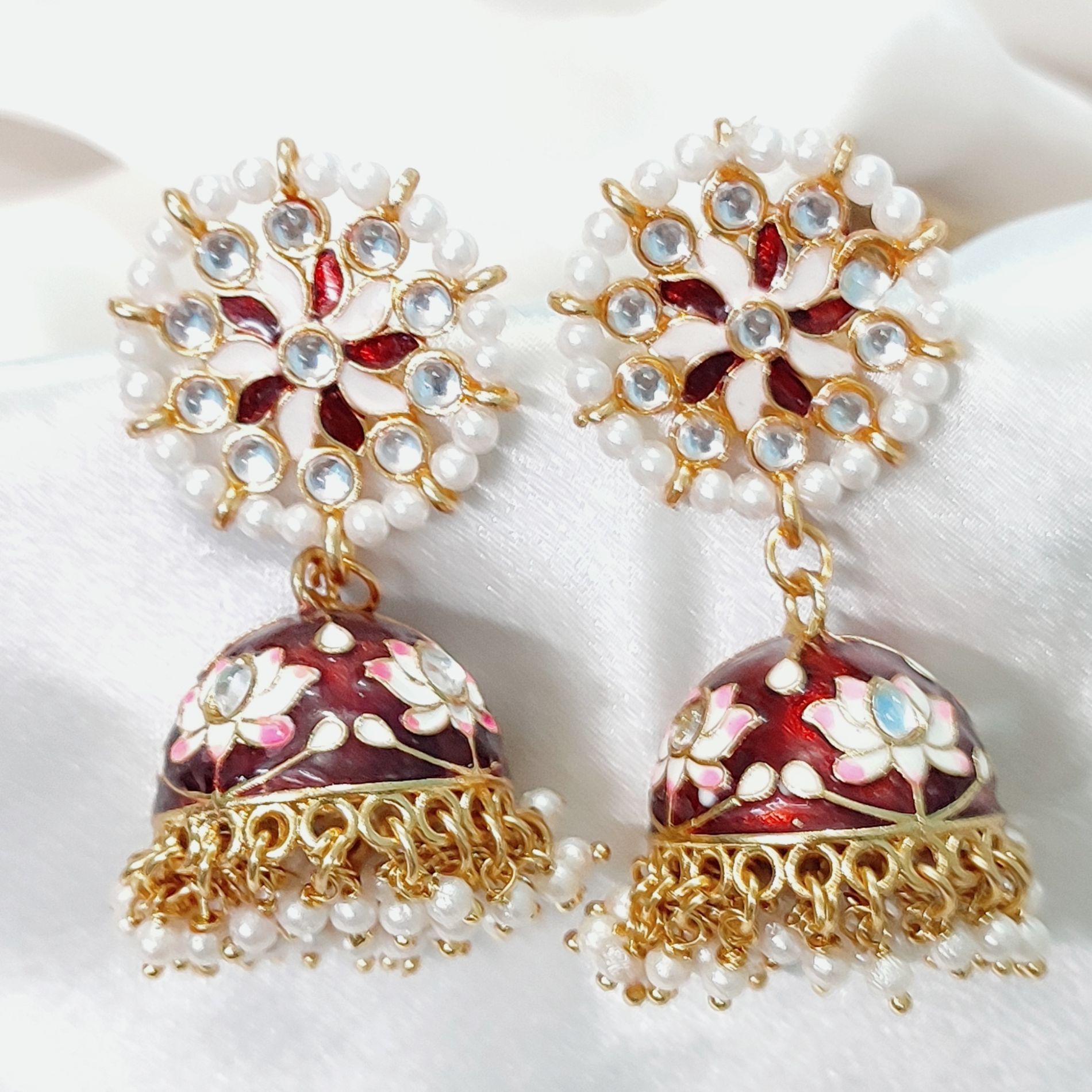 Joypuri Meena work Mina Kari Gajra Jhumka With Crystal & Mina Jhumka Earrings